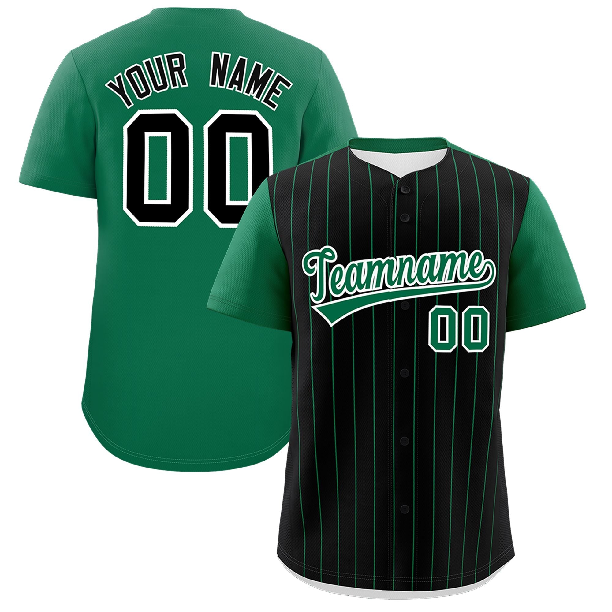 Custom Black Kelly Green Pinstripe Personalized Two-Tone Authentic Baseball Jersey