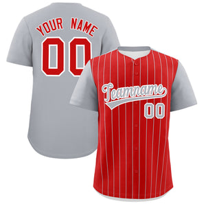 Custom Red Gray Pinstripe Personalized Two-Tone Authentic Baseball Jersey