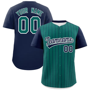 Custom Aqua Navy Pinstripe Personalized Two-Tone Authentic Baseball Jersey