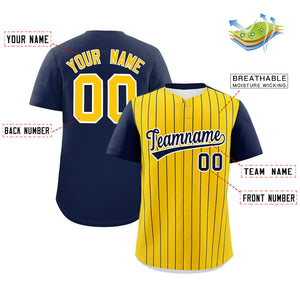 Custom Gold Navy Pinstripe Personalized Two-Tone Authentic Baseball Jersey