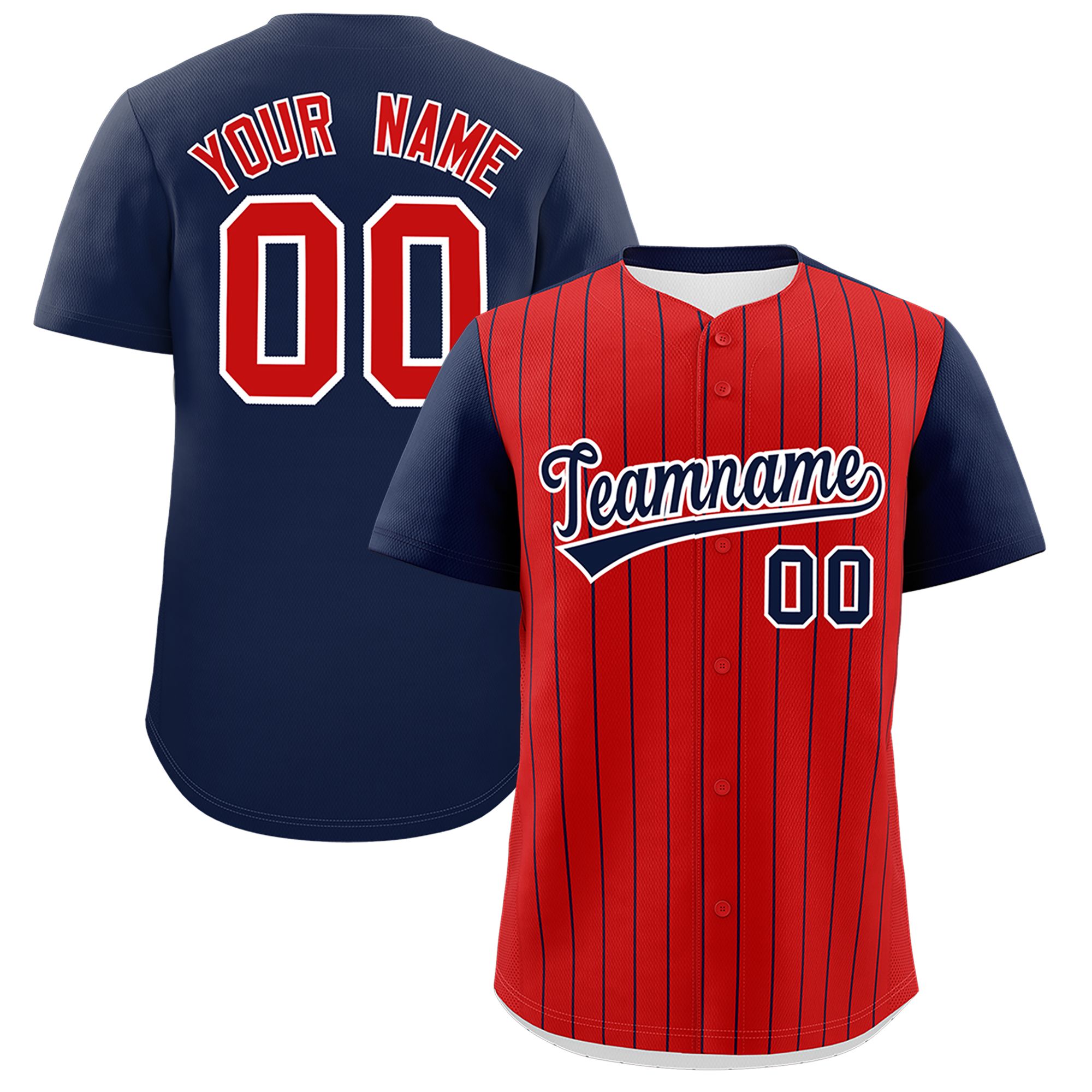 Custom Red Navy Pinstripe Personalized Two-Tone Authentic Baseball Jersey