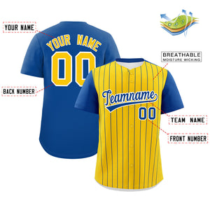 Custom Gold Royal Pinstripe Personalized Two-Tone Authentic Baseball Jersey