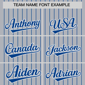 Custom Gray Royal Pinstripe Personalized Two-Tone Authentic Baseball Jersey