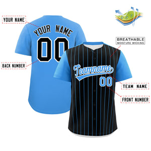 Custom Black Powder Blue Pinstripe Personalized Two-Tone Authentic Baseball Jersey