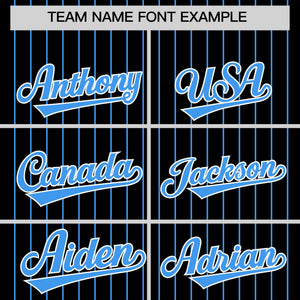 Custom Black Powder Blue Pinstripe Personalized Two-Tone Authentic Baseball Jersey