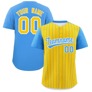 Custom Gold Powder Blue Pinstripe Personalized Two-Tone Authentic Baseball Jersey