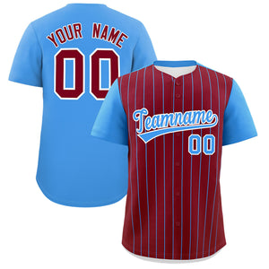 Custom Crimson Powder Blue Pinstripe Personalized Two-Tone Authentic Baseball Jersey