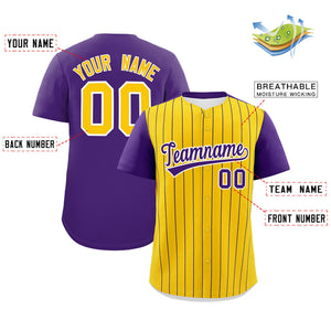 Custom Gold Purple Pinstripe Personalized Two-Tone Authentic Baseball Jersey