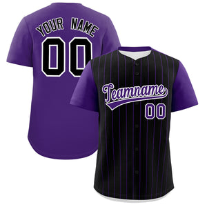 Custom Black Purple Pinstripe Personalized Two-Tone Authentic Baseball Jersey