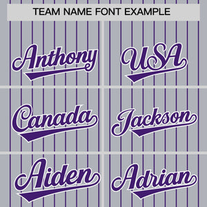 Custom Gray Purple Pinstripe Personalized Two-Tone Authentic Baseball Jersey