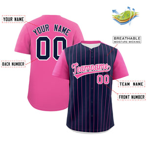 Custom Navy Pink Pinstripe Personalized Two-Tone Authentic Baseball Jersey