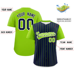 Custom Navy Neon Green Pinstripe Personalized Two-Tone Authentic Baseball Jersey