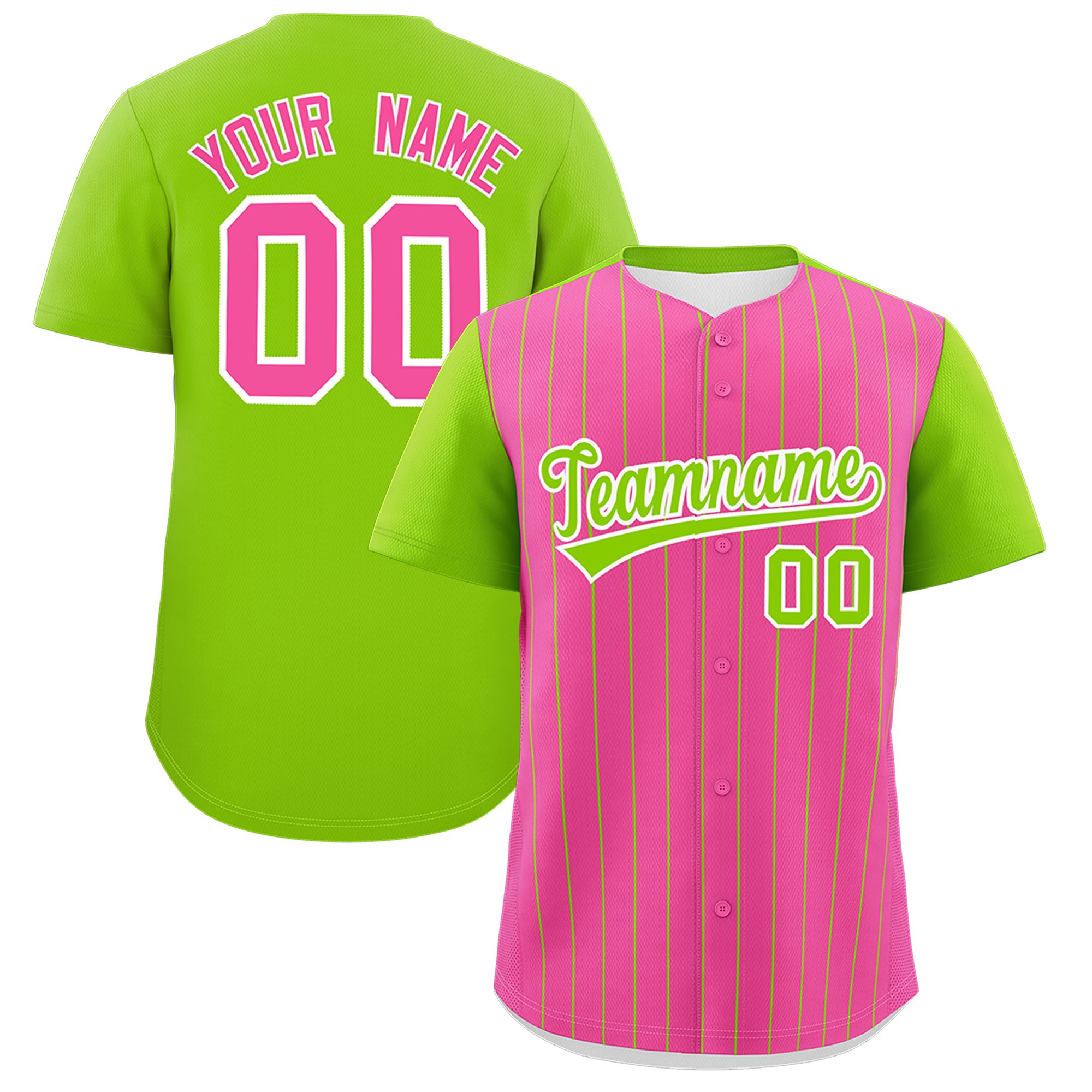 Custom Pink Neon Green Pinstripe Personalized Two-Tone Authentic Baseball Jersey