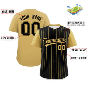 Custom Black Old Gold Pinstripe Personalized Two-Tone Authentic Baseball Jersey