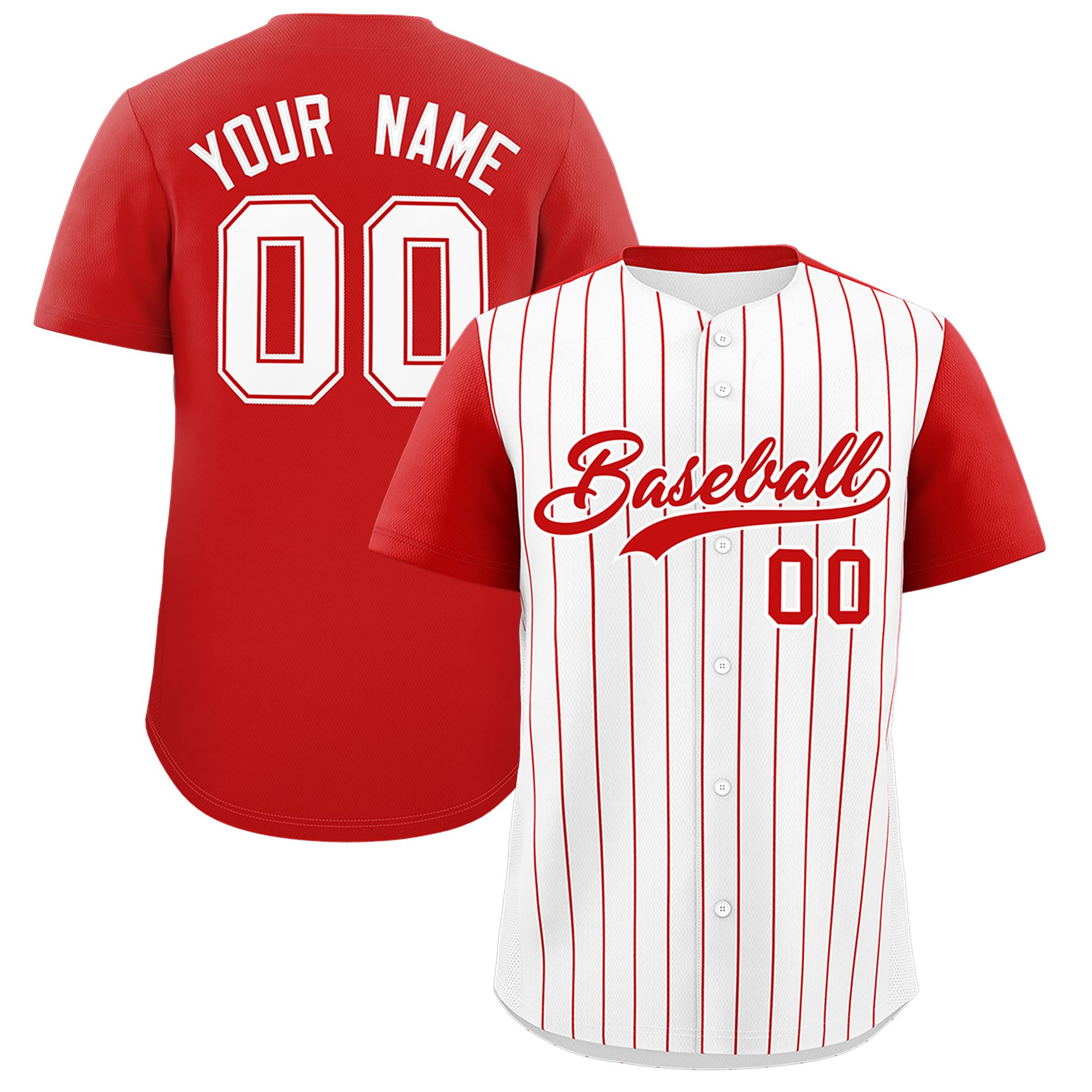 Custom White Red Pinstripe Personalized Two-Tone Authentic Baseball Jersey