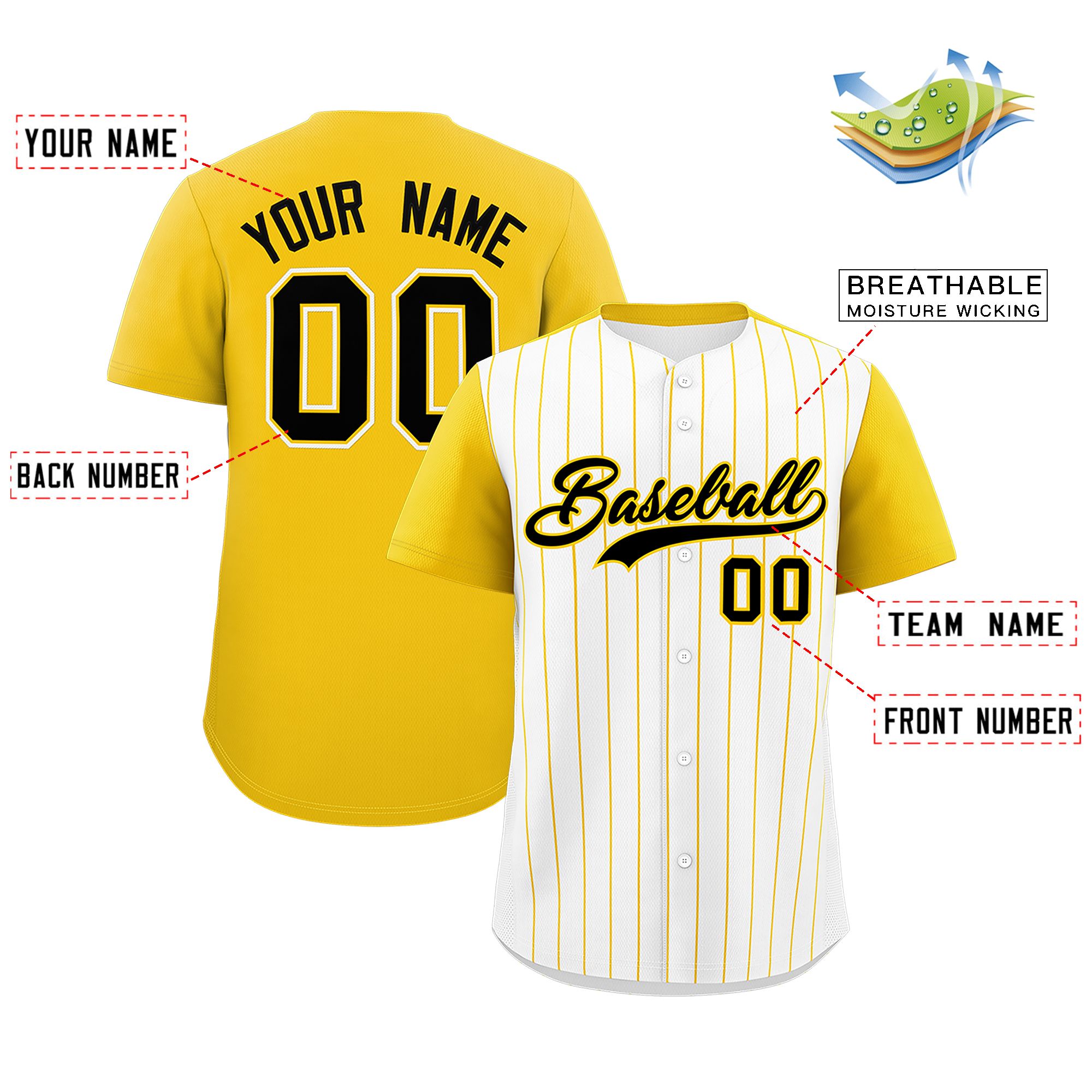 Custom White Gold Pinstripe Personalized Two-Tone Authentic Baseball Jersey