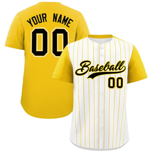 Custom White Gold Pinstripe Personalized Two-Tone Authentic Baseball Jersey