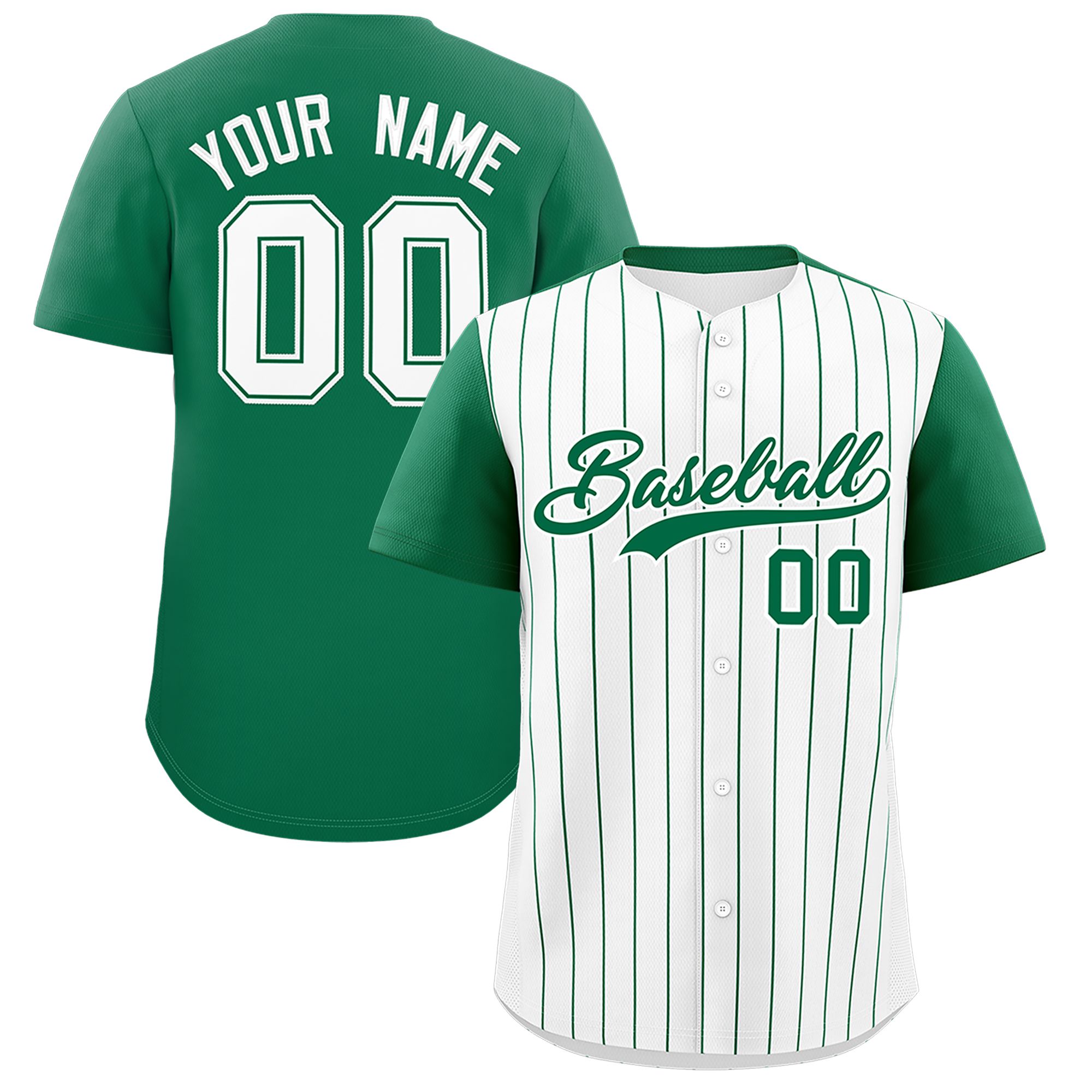 Custom White Kelly Green Pinstripe Personalized Two-Tone Authentic Baseball Jersey