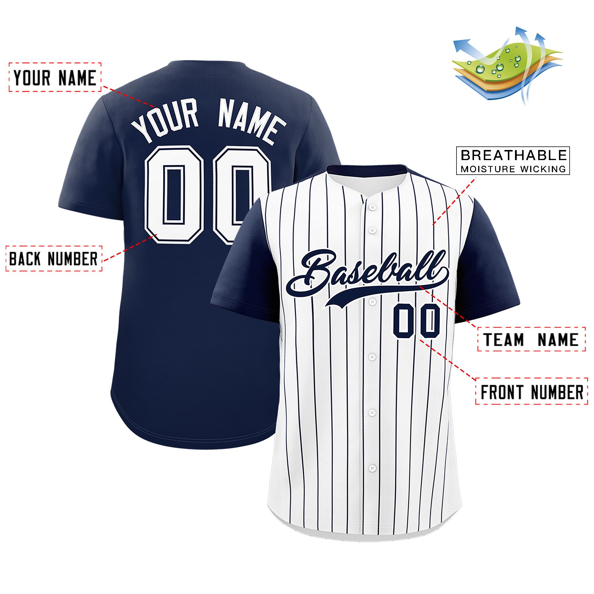 Custom White Navy Pinstripe Personalized Two-Tone Authentic Baseball Jersey