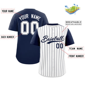 Custom White Navy Pinstripe Personalized Two-Tone Authentic Baseball Jersey