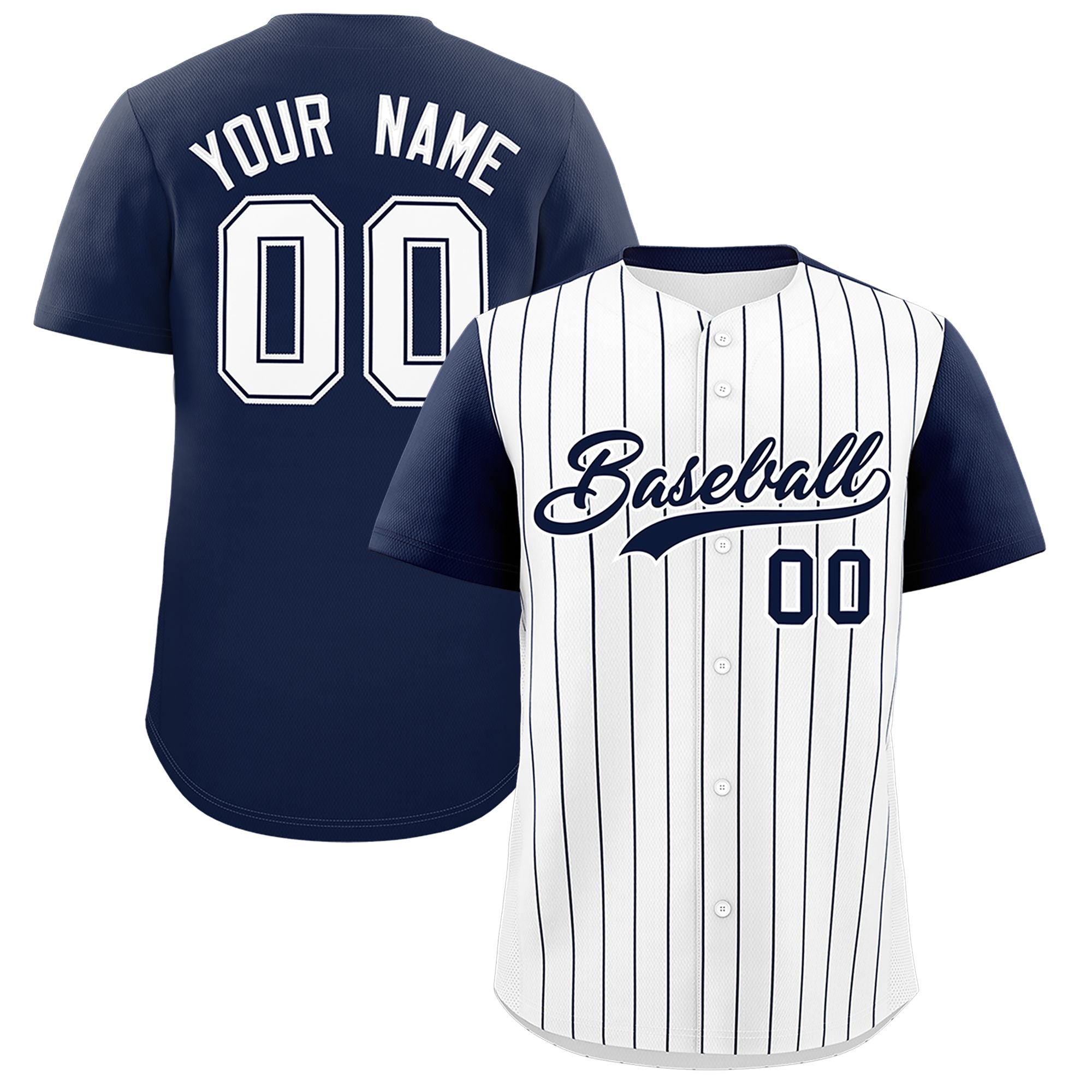 Custom White Navy Pinstripe Personalized Two-Tone Authentic Baseball Jersey