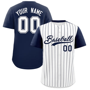 Custom White Navy Pinstripe Personalized Two-Tone Authentic Baseball Jersey