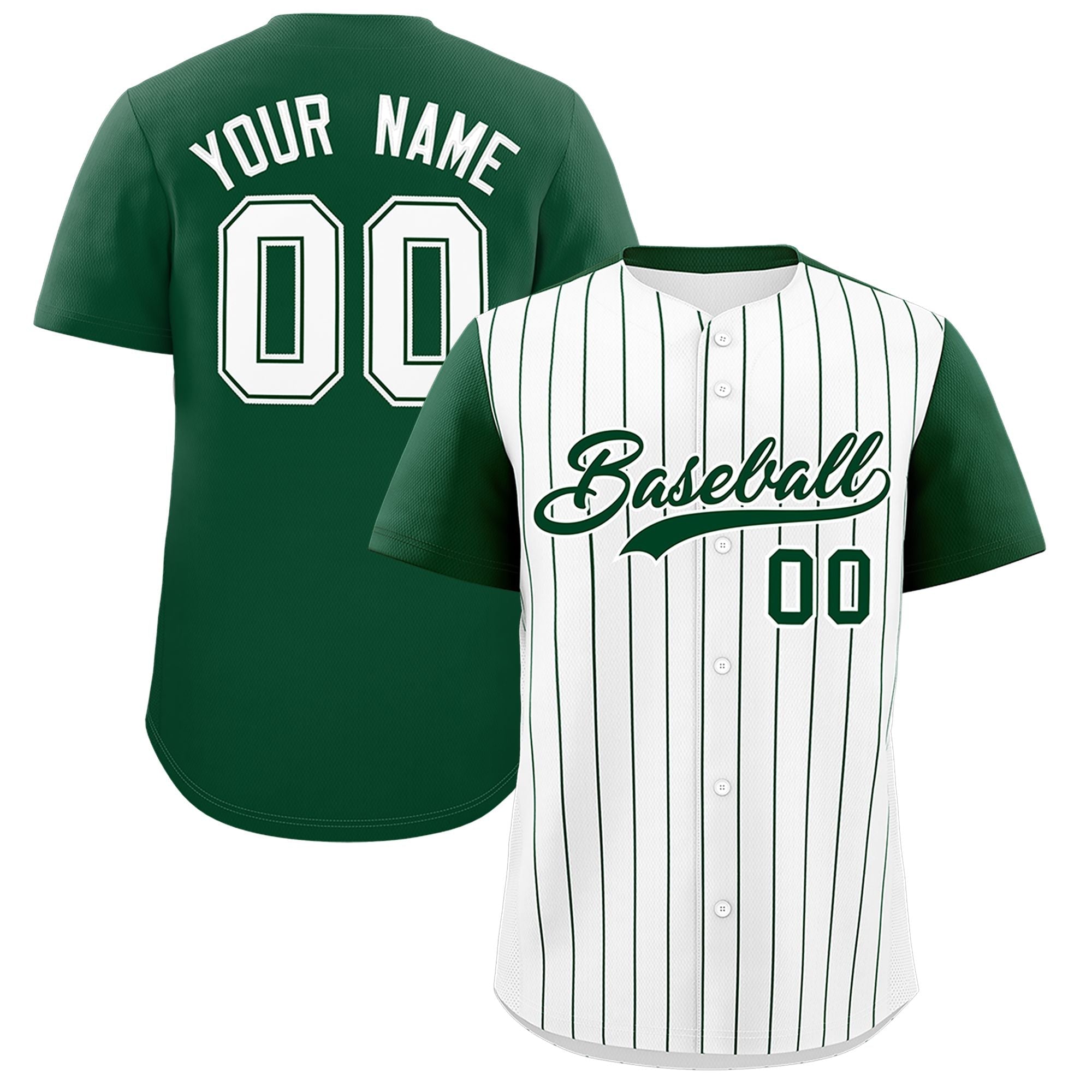 Custom White Green Pinstripe Personalized Two-Tone Authentic Baseball Jersey