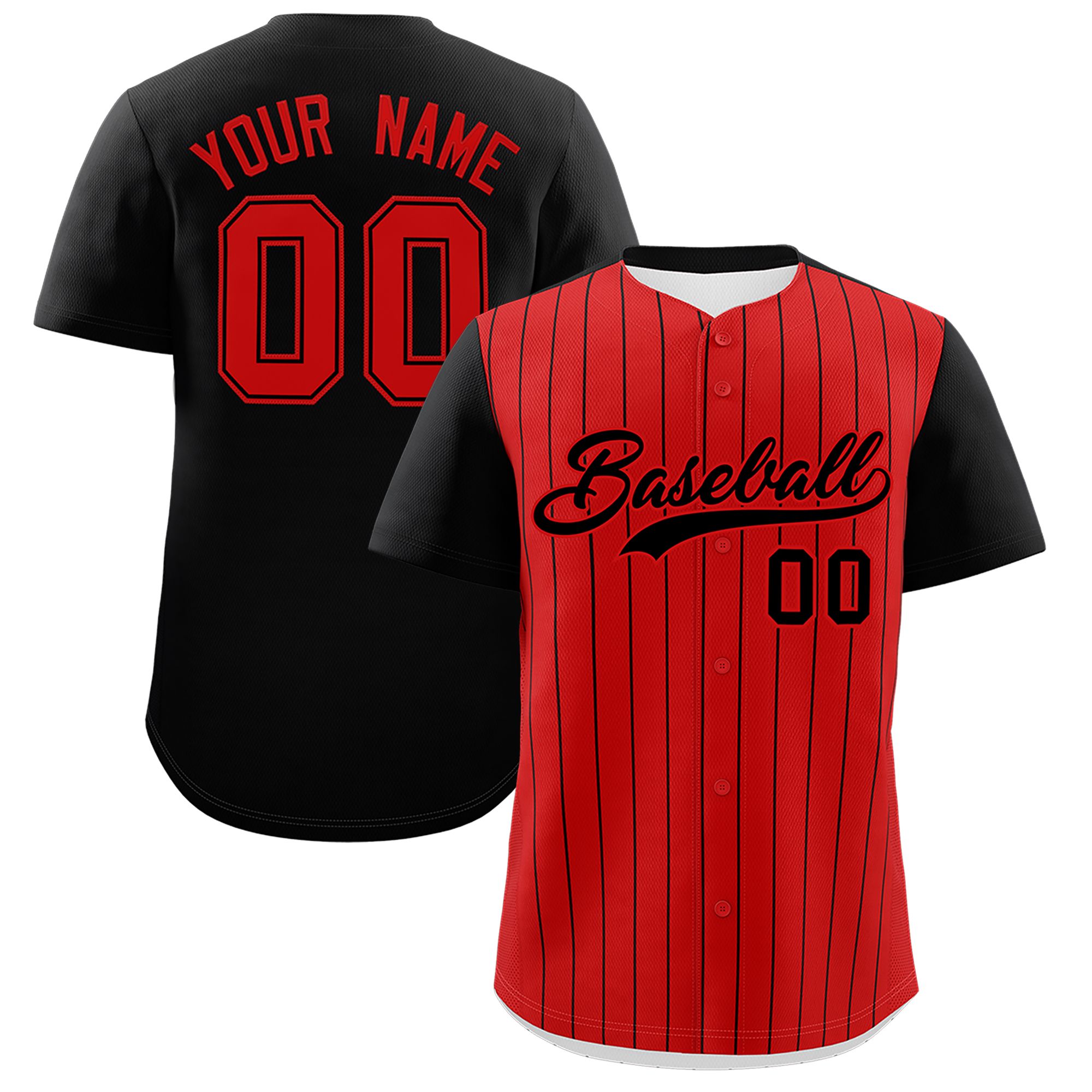 Custom Red Black Pinstripe Personalized Two-Tone Authentic Baseball Jersey