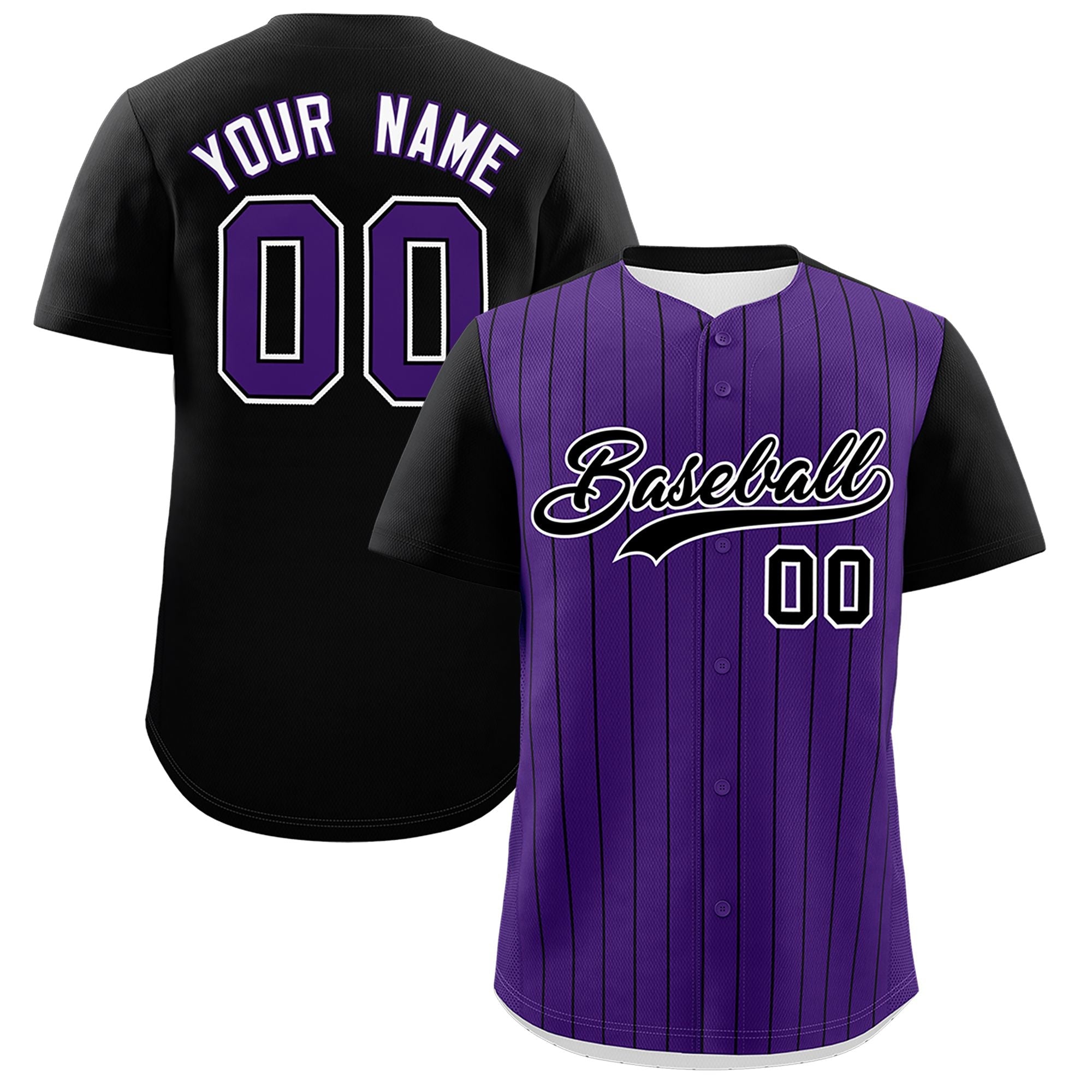 Custom Purple Black Pinstripe Personalized Two-Tone Authentic Baseball Jersey