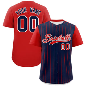 Custom Navy Red Pinstripe Personalized Two-Tone Authentic Baseball Jersey