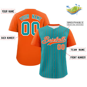 Custom Aqua Orange Pinstripe Personalized Two-Tone Authentic Baseball Jersey