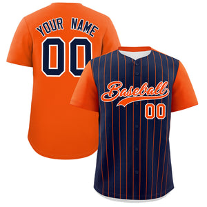 Custom Navy Orange Pinstripe Personalized Two-Tone Authentic Baseball Jersey