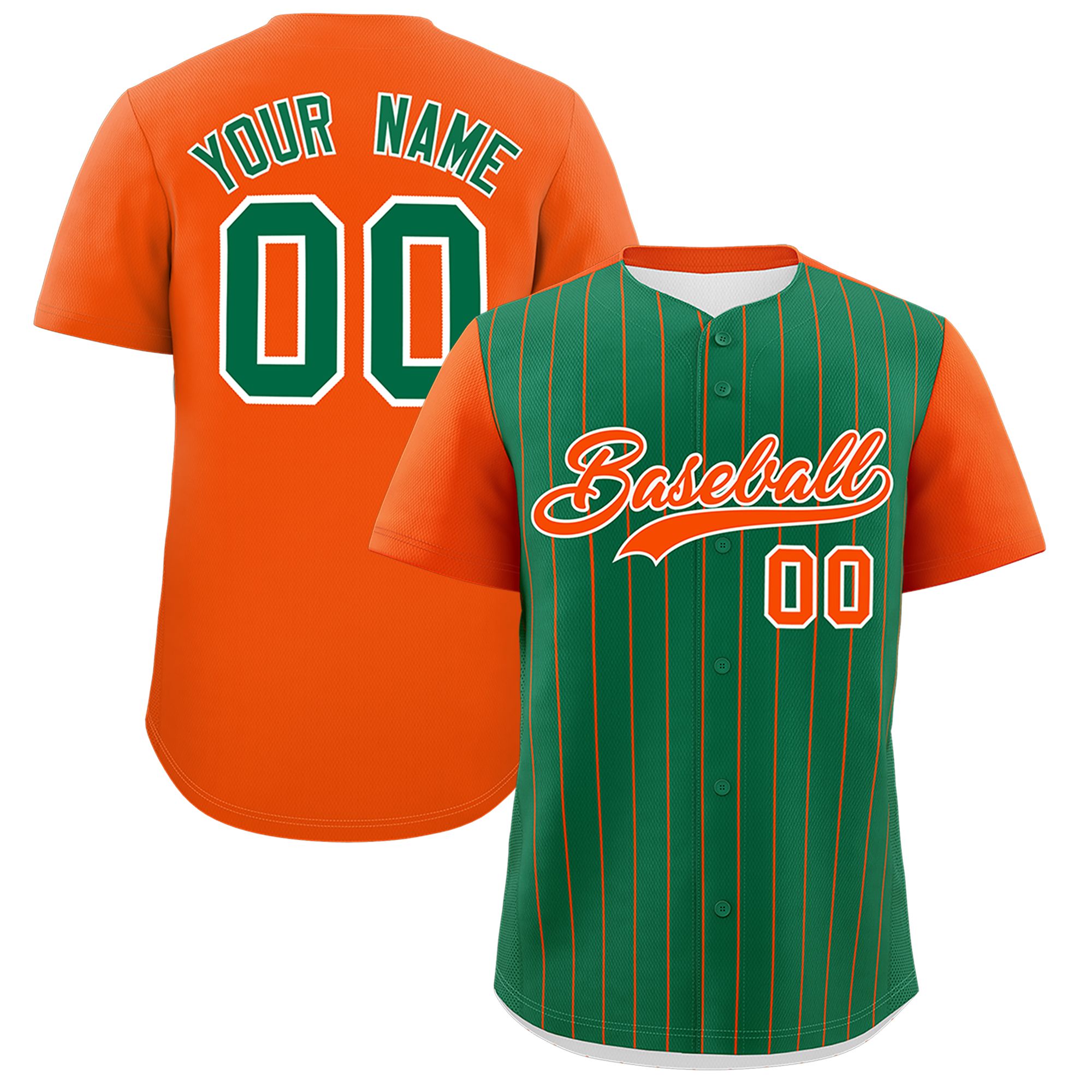 Custom Kelly Green Orange Pinstripe Personalized Two-Tone Authentic Baseball Jersey