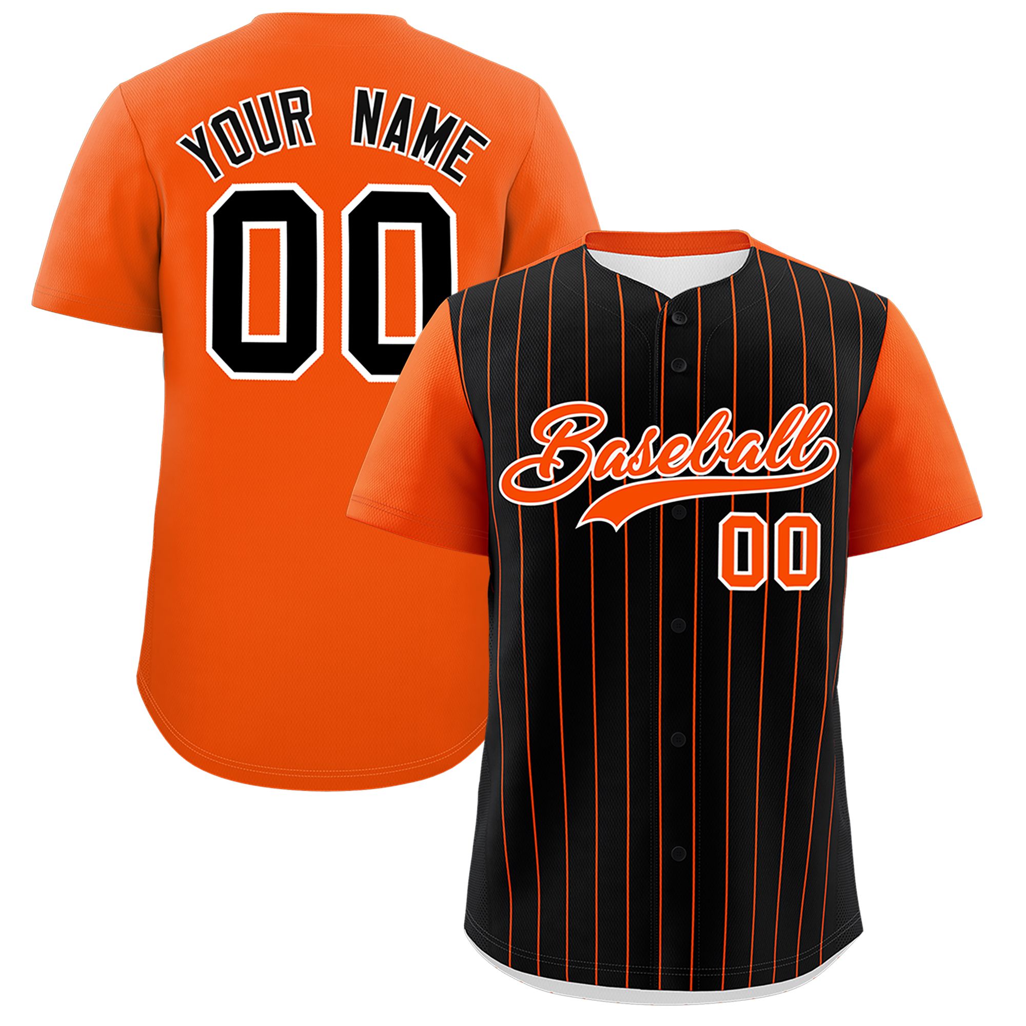 Custom Black Orange Pinstripe Personalized Two-Tone Authentic Baseball Jersey