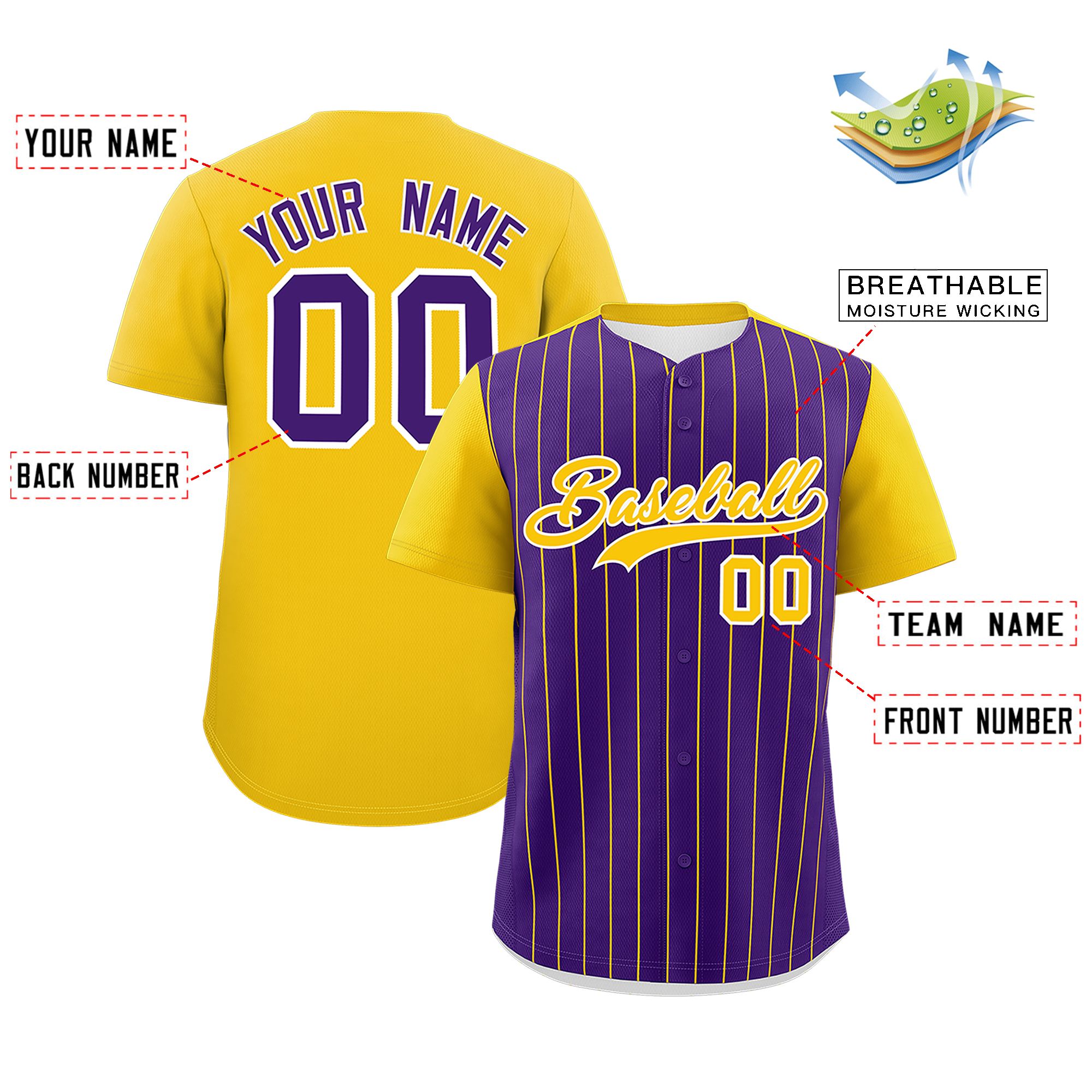 Custom Purple Gold Pinstripe Personalized Two-Tone Authentic Baseball Jersey