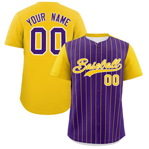 Custom Purple Gold Pinstripe Personalized Two-Tone Authentic Baseball Jersey