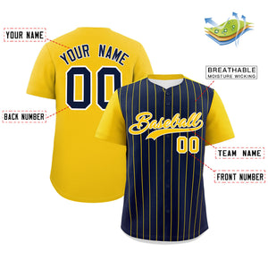 Custom Navy Gold Pinstripe Personalized Two-Tone Authentic Baseball Jersey