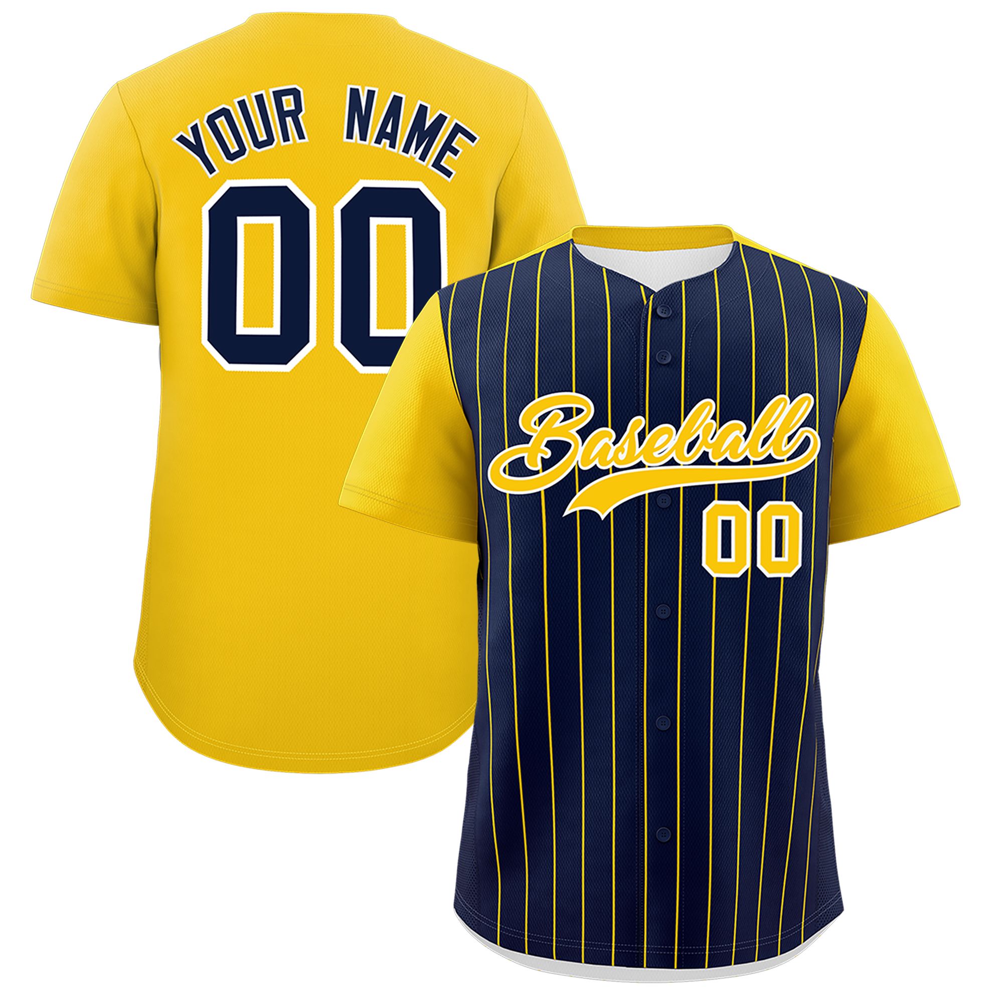 Custom Navy Gold Pinstripe Personalized Two-Tone Authentic Baseball Jersey