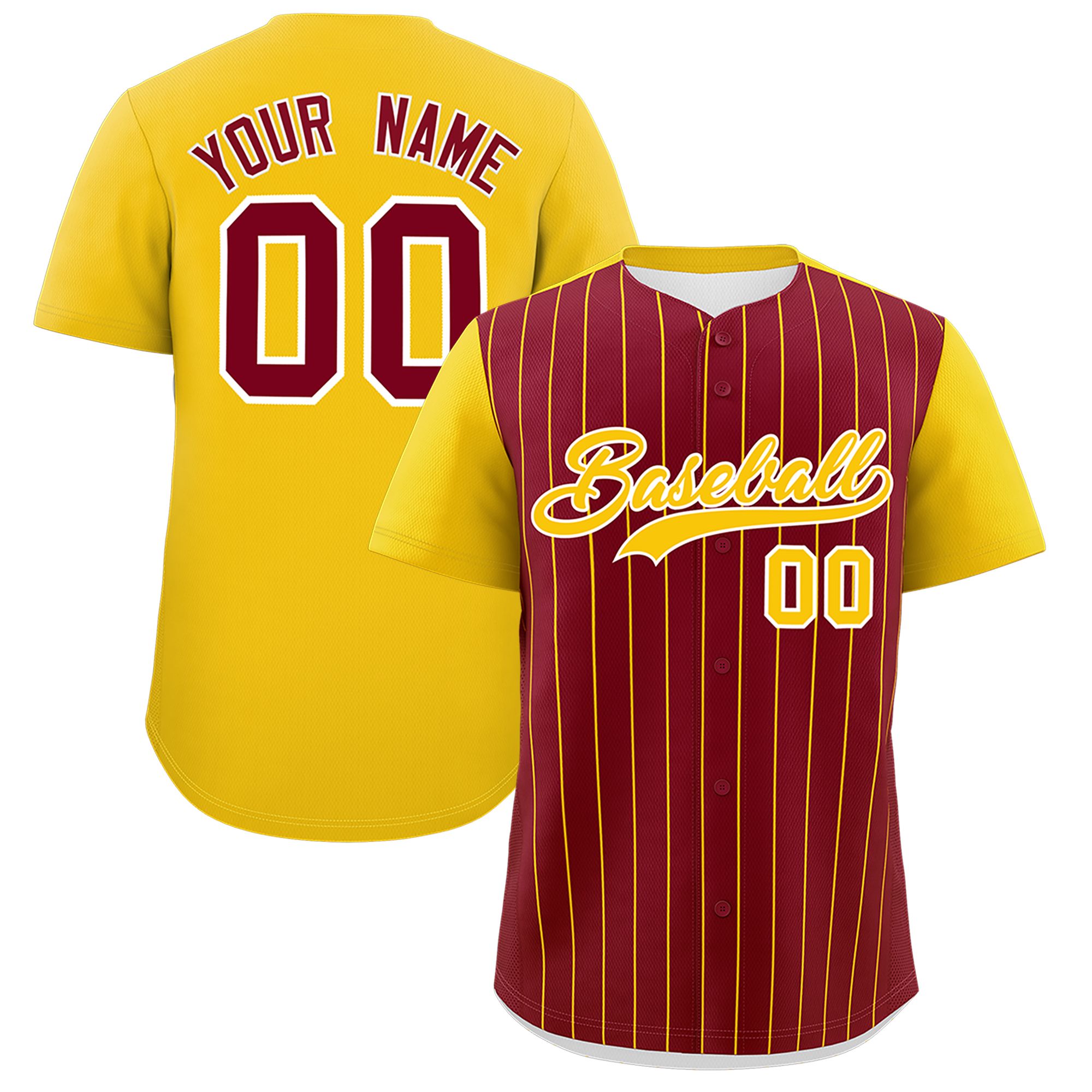 Custom Crimson Gold Pinstripe Personalized Two-Tone Authentic Baseball Jersey