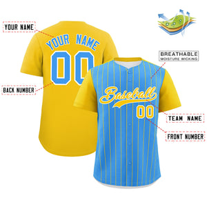 Custom Powder Blue Gold Pinstripe Personalized Two-Tone Authentic Baseball Jersey