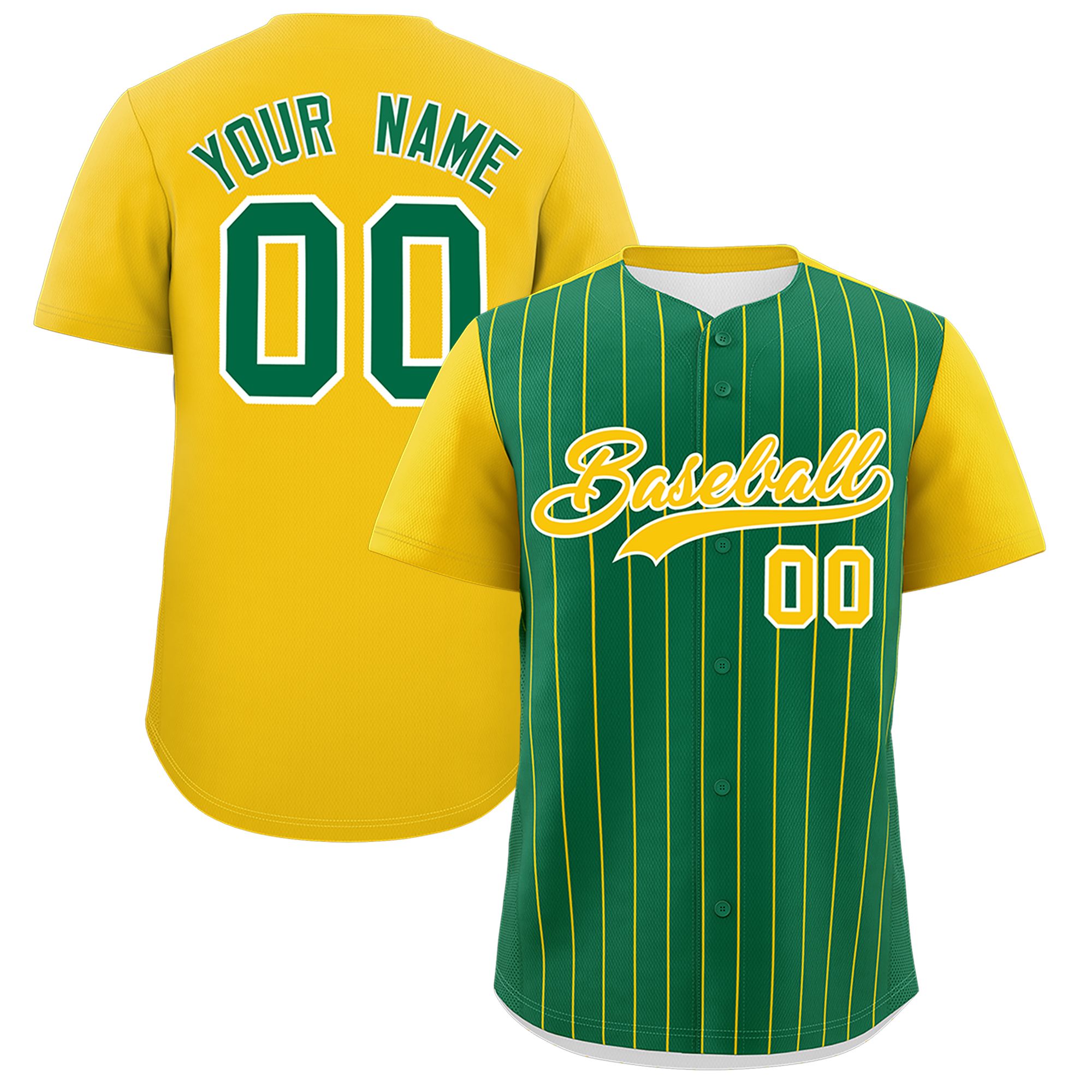 Custom Kelly Green Gold Pinstripe Personalized Two-Tone Authentic Baseball Jersey