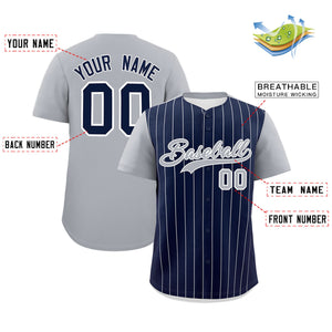 Custom Navy Gray Pinstripe Personalized Two-Tone Authentic Baseball Jersey