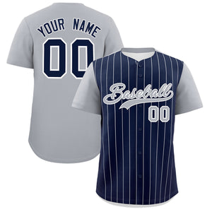 Custom Navy Gray Pinstripe Personalized Two-Tone Authentic Baseball Jersey