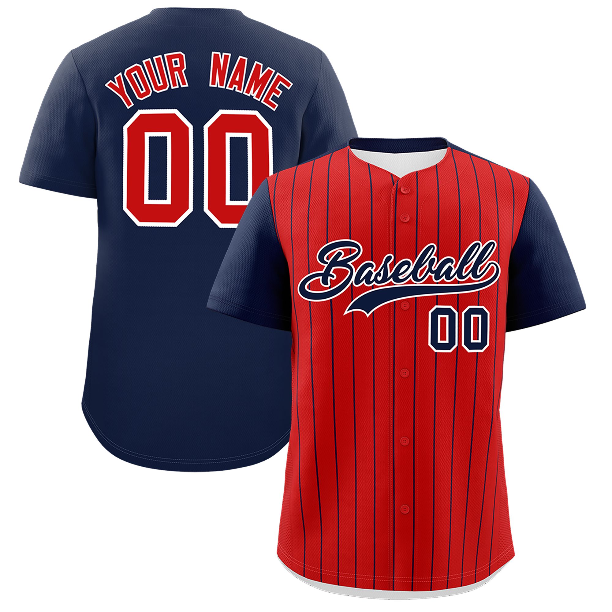 Custom Red Navy Pinstripe Personalized Two-Tone Authentic Baseball Jersey