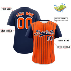 Custom Orange Navy Pinstripe Personalized Two-Tone Authentic Baseball Jersey