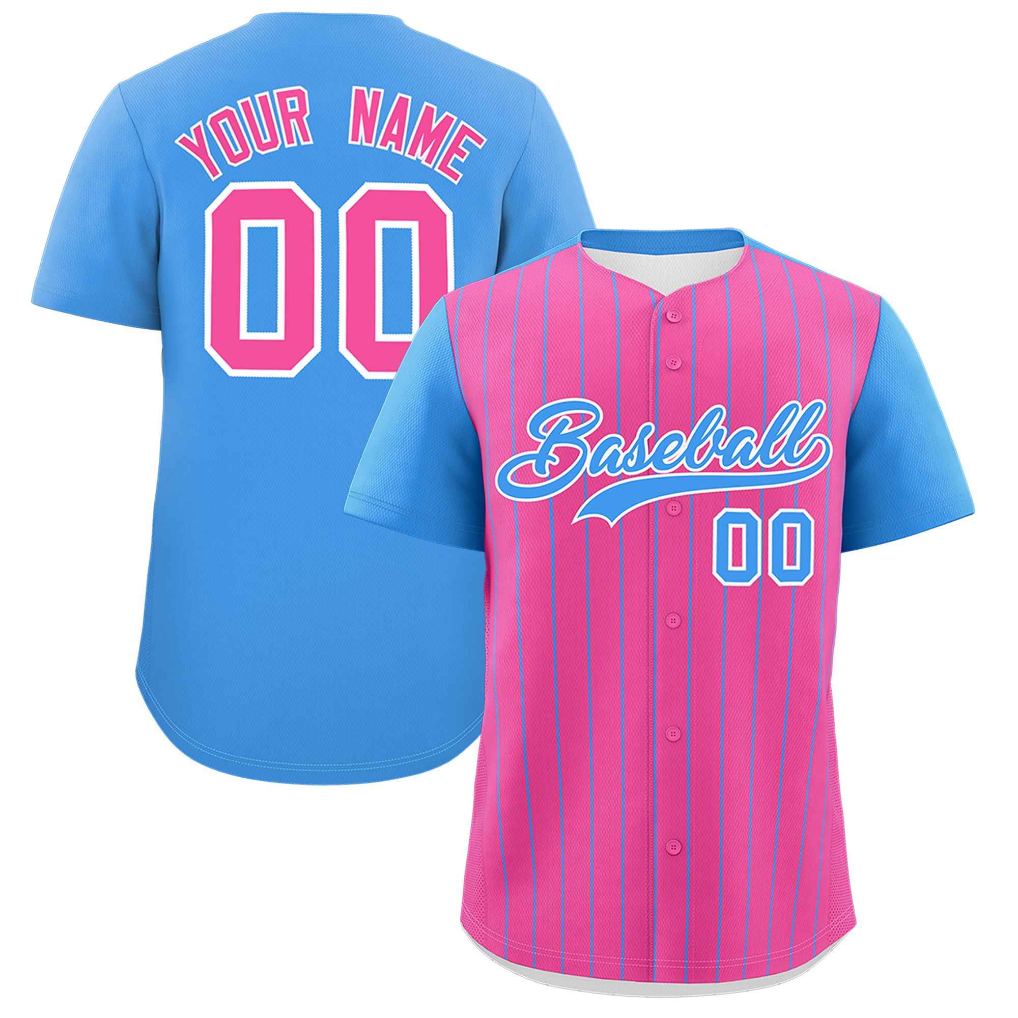 Custom Pink Powder Blue Pinstripe Personalized Two-Tone Authentic Baseball Jersey