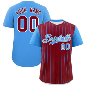 Custom Crimson Powder Blue Pinstripe Personalized Two-Tone Authentic Baseball Jersey