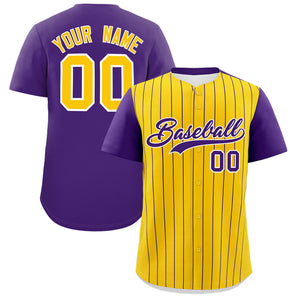 Custom Gold Purple Pinstripe Personalized Two-Tone Authentic Baseball Jersey