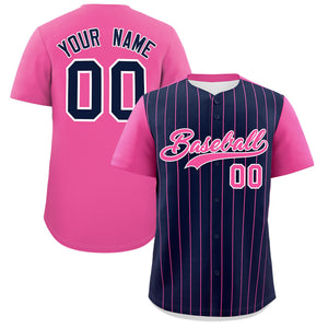 Custom Navy Pink Pinstripe Personalized Two-Tone Authentic Baseball Jersey