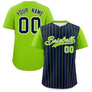 Custom Navy Neon Green Pinstripe Personalized Two-Tone Authentic Baseball Jersey